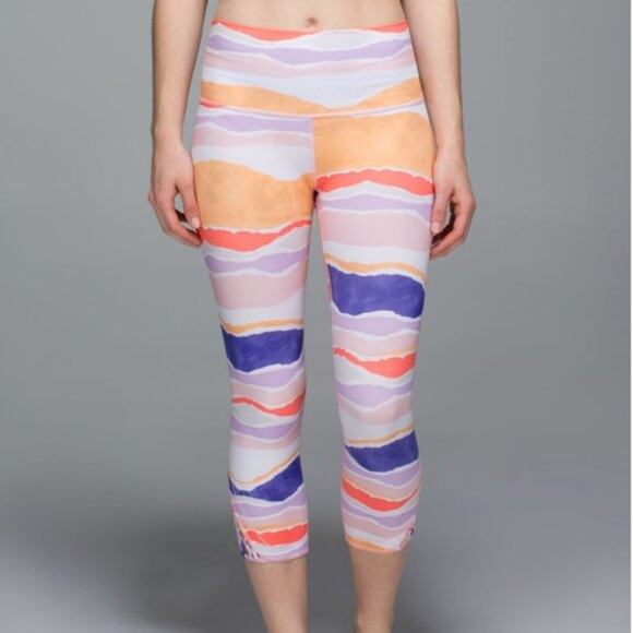 lululemon athletica Pants - Lululemon True Self Crop Leggings Bleacher Stripe High Rise Women's Size 8